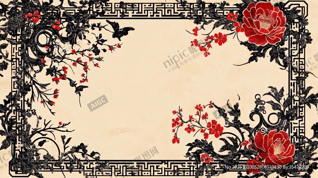 中式古典花卉边框图案