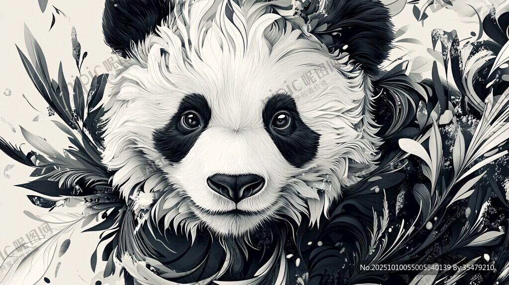 黑白熊猫插画 尽显自然之美