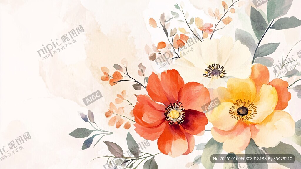 水彩花卉插画 清新自然风