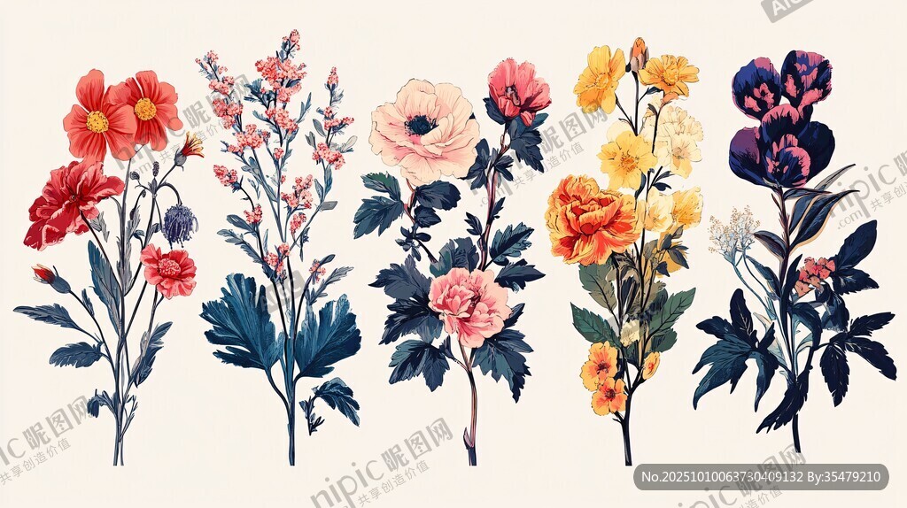 缤纷花卉插画 展现自然之美