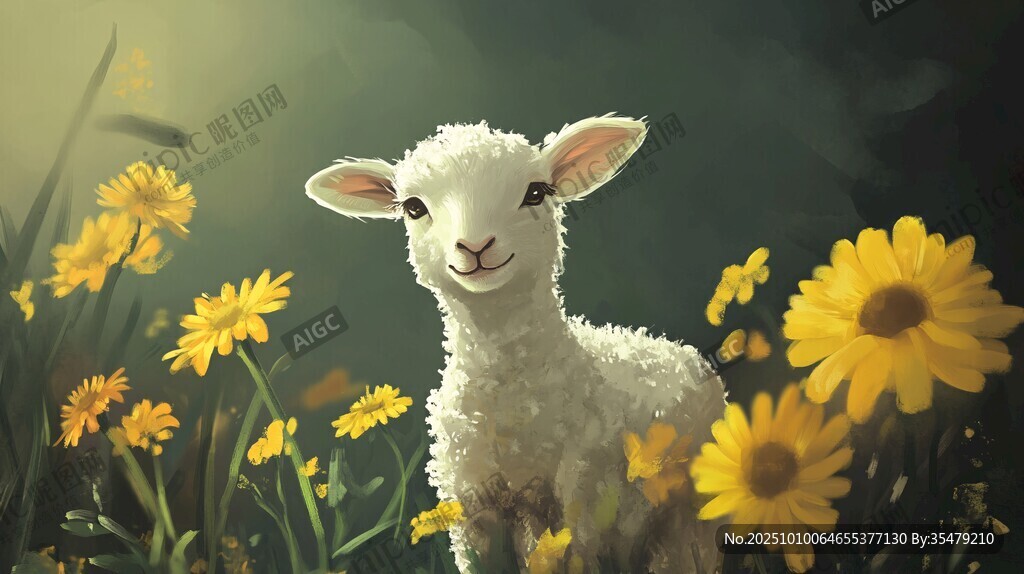 小羊于花丛中展露笑颜