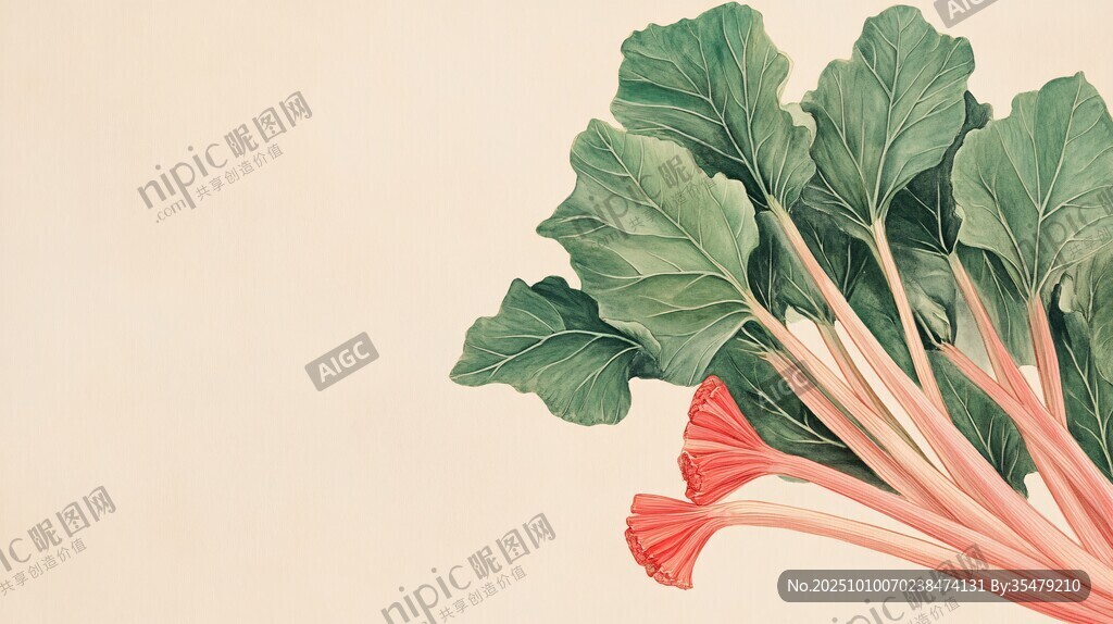 新鲜红梗绿叶蔬菜插画