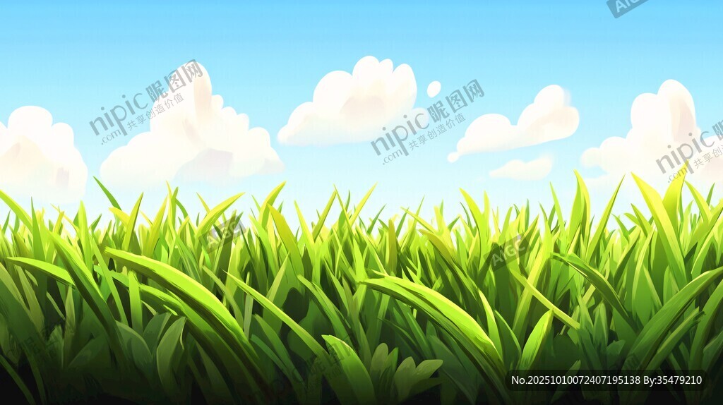 青青草地 蓝天白云风景图