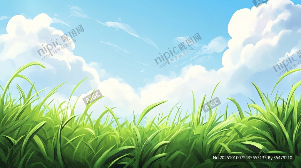 蓝天白云下的翠绿草地