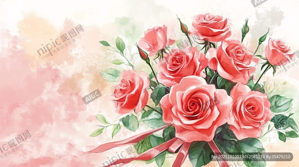 粉色玫瑰水彩插画