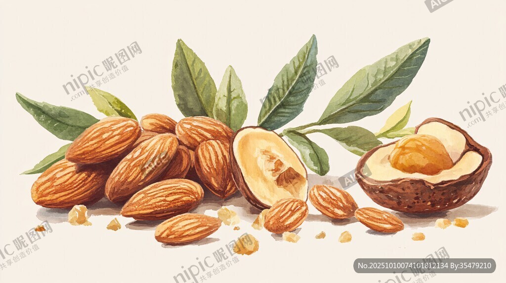 杏仁坚果插画 新鲜诱人