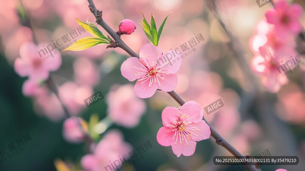 春日粉嫩桃花枝头绽放