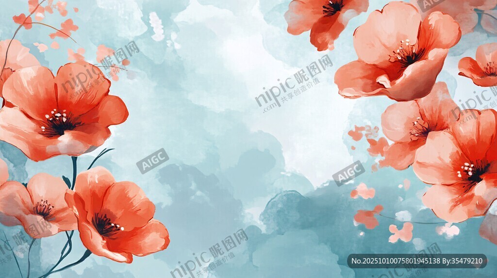 水彩风橙花背景图