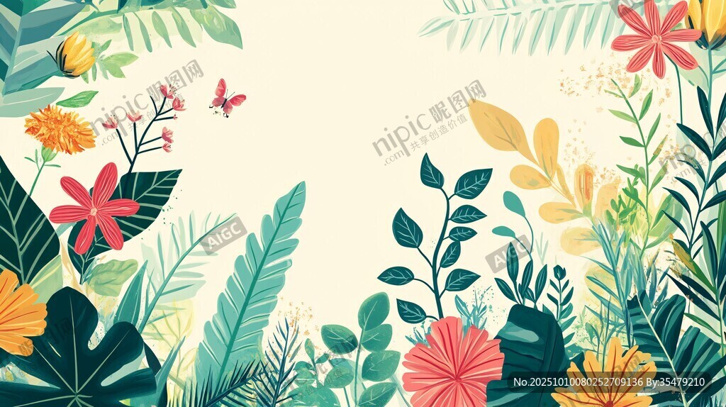 夏日缤纷花卉绿植插画
