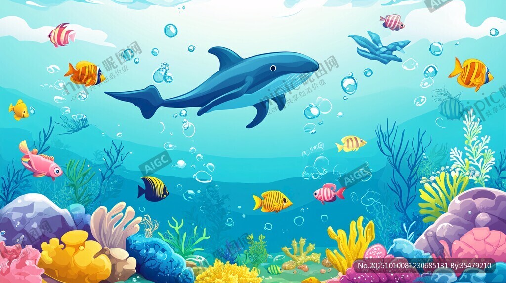 海底世界 海豚与多彩鱼类