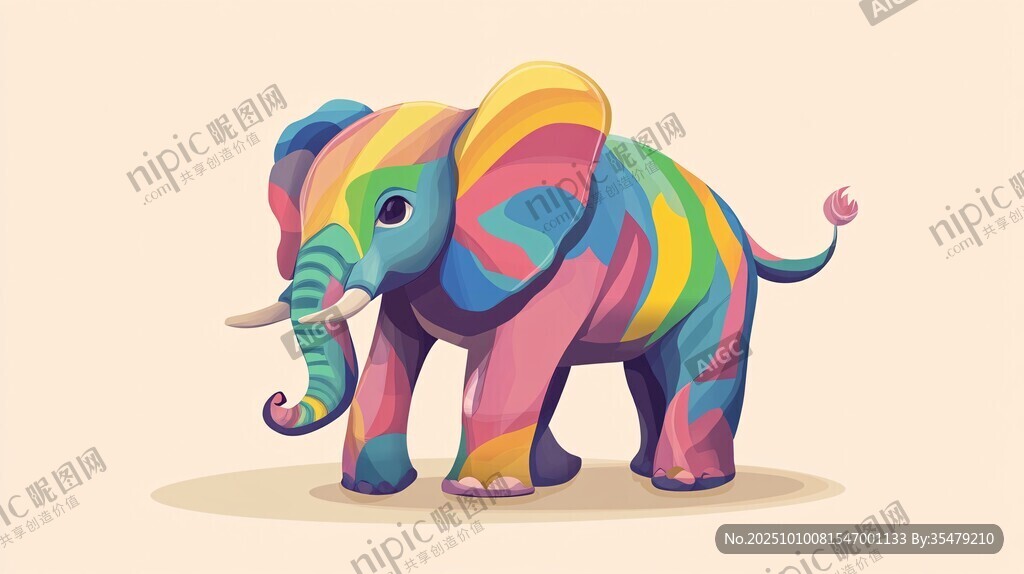 多彩条纹大象插画