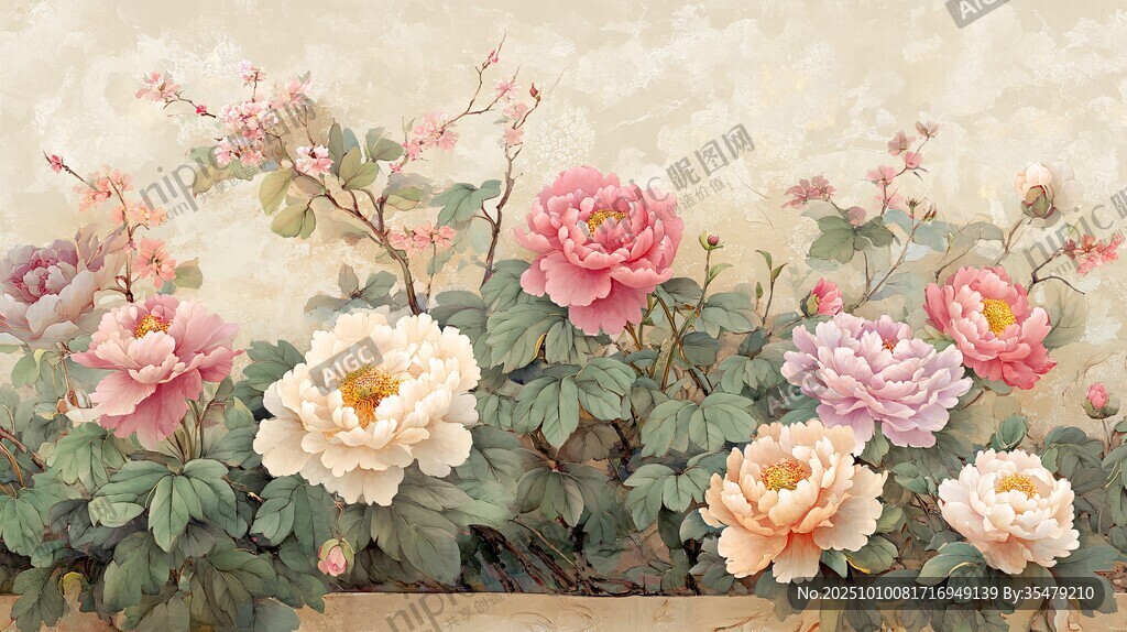 国色牡丹花卉精美插画