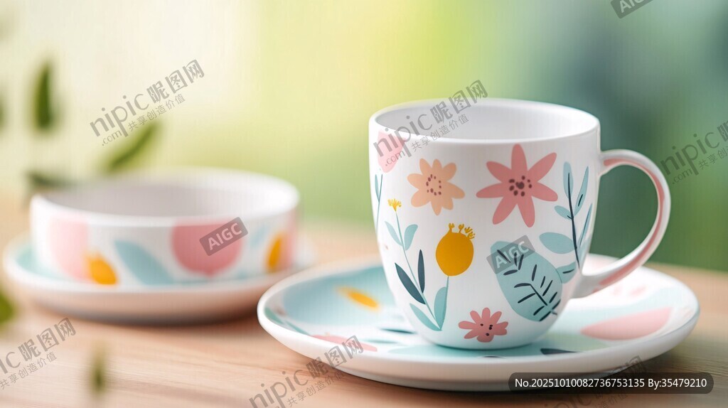 花卉图案陶瓷杯碟组合