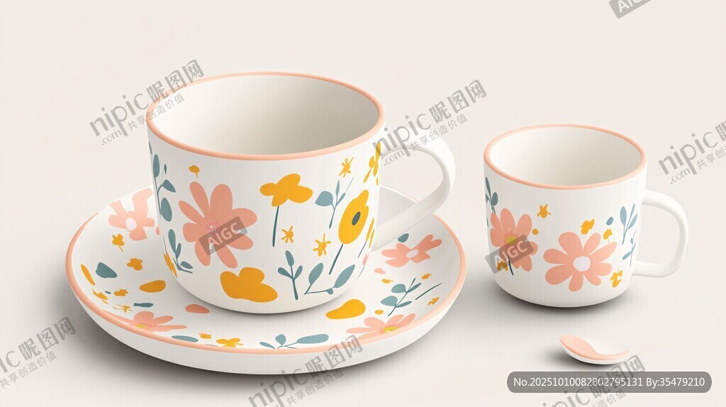 花卉图案陶瓷杯碟组合
