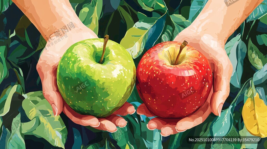 手中红绿双苹果