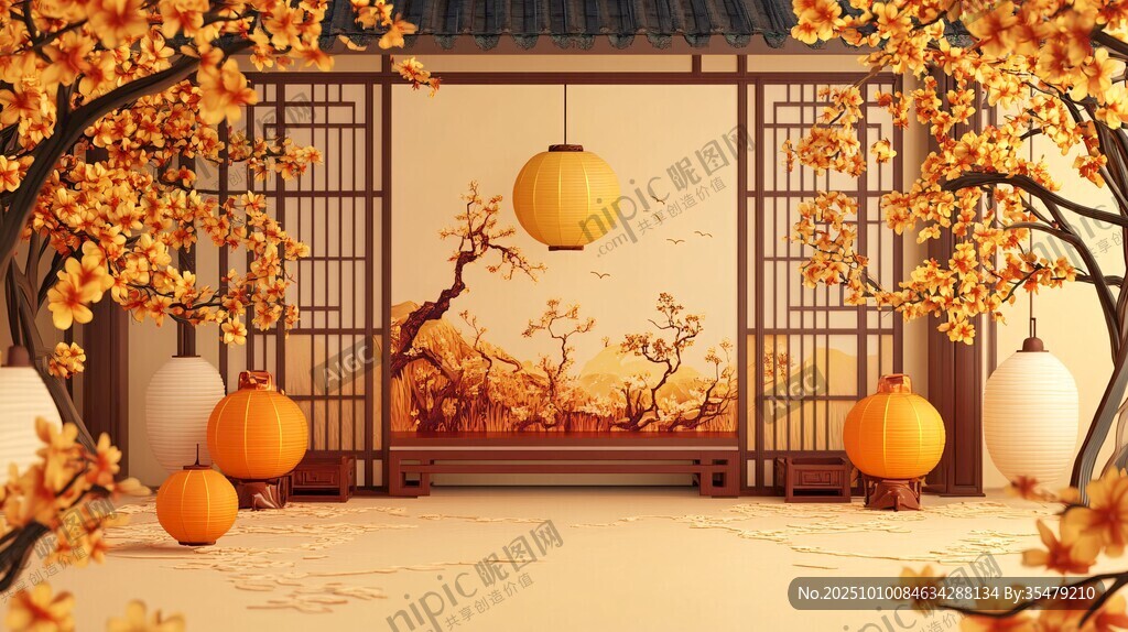 秋日中式庭院雅致景致