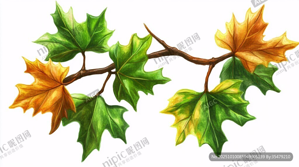 秋意枫叶树枝插画