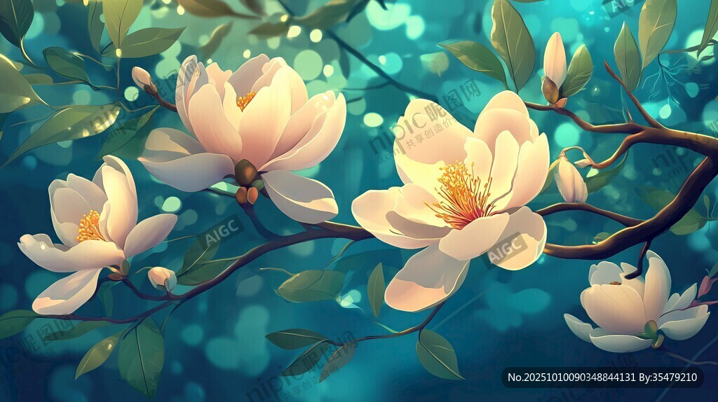 梦幻玉兰花枝绽放美景