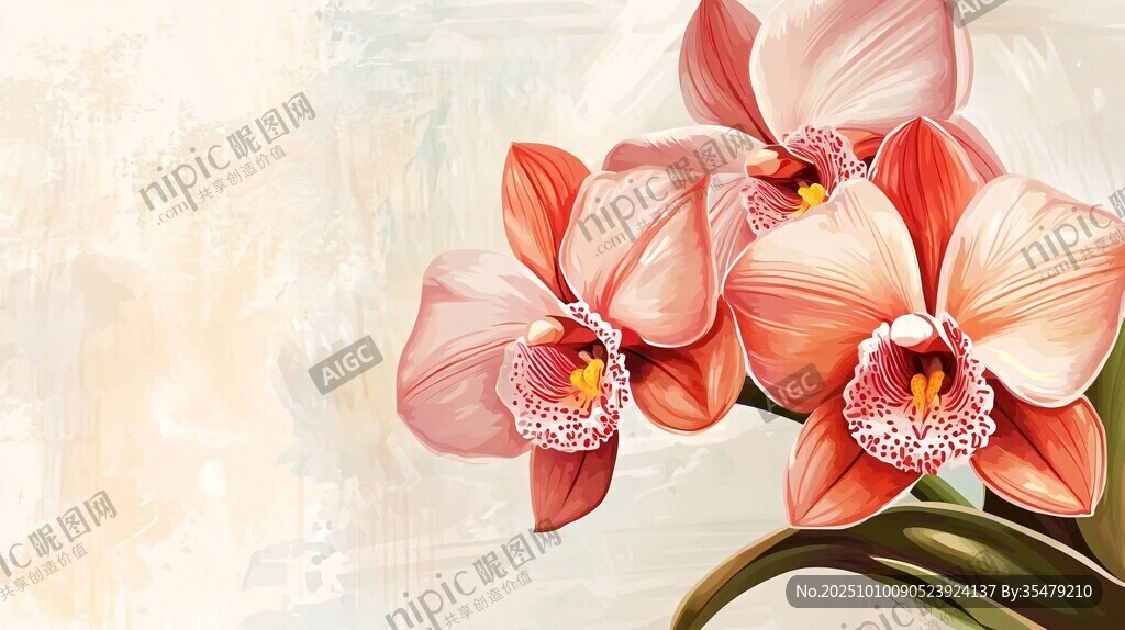 粉色娇美兰花水彩画