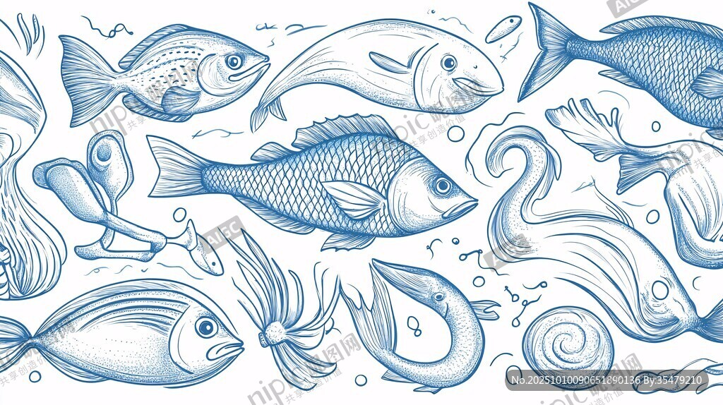海洋生物手绘图案集合