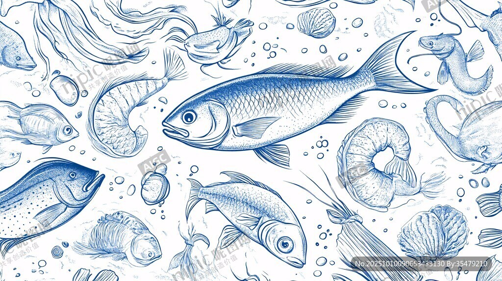 海洋生物手绘图案集合