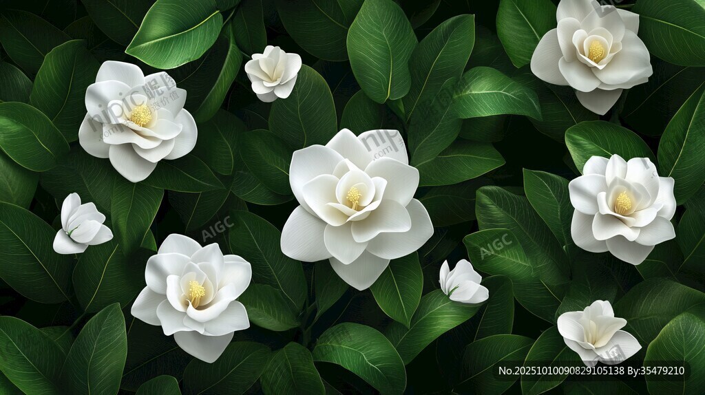 洁白栀子花与绿叶的清新画面