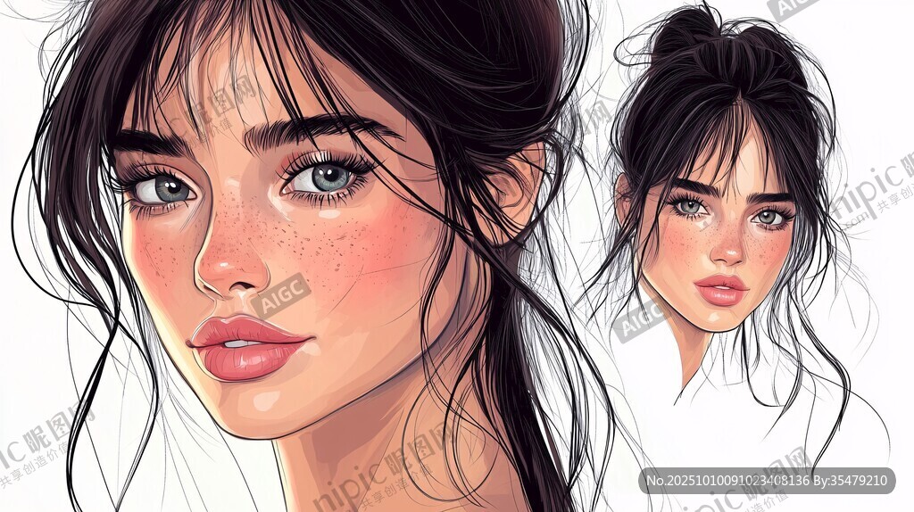 梦幻风格双视角少女插画
