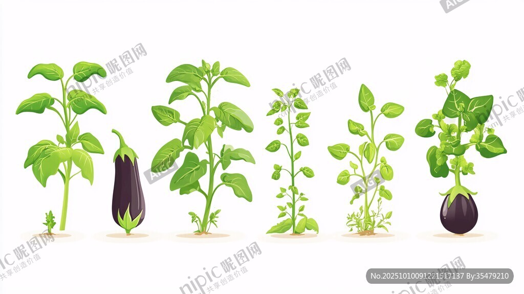 一排蔬菜幼苗插画展示