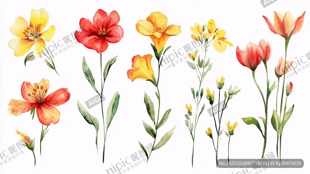 水彩花卉集合插画