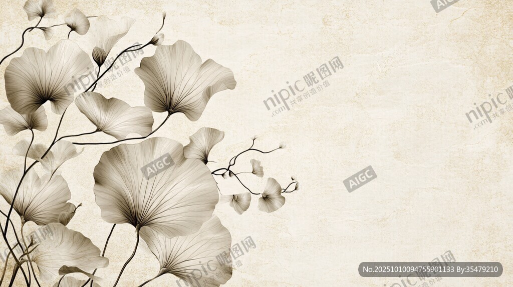 复古风银杏叶花卉背景图