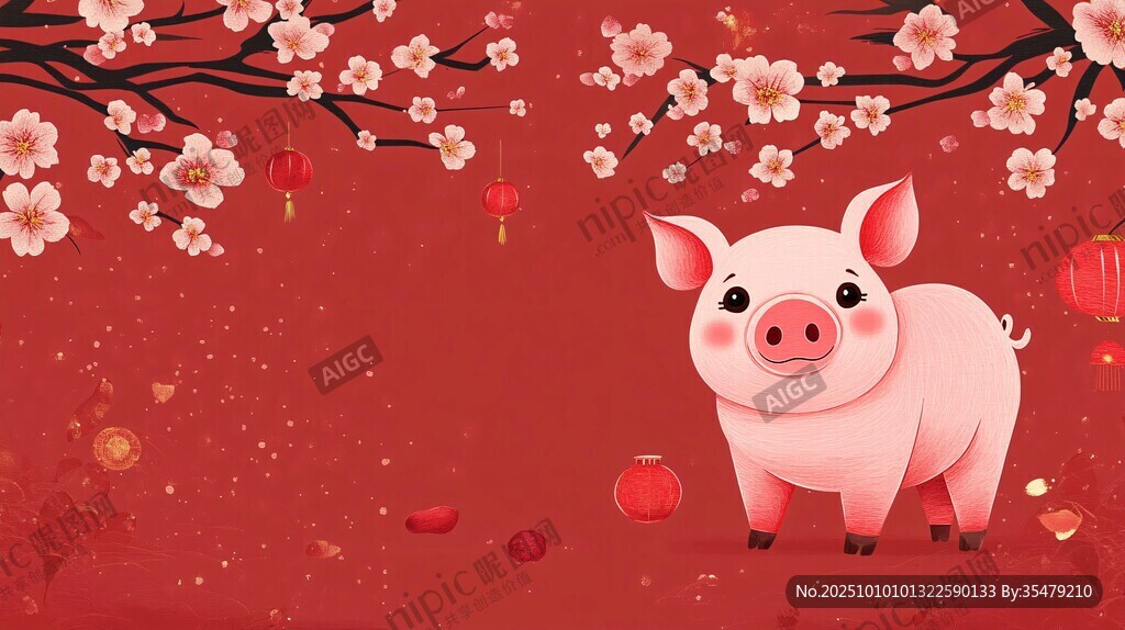 粉红小猪贺新春喜庆图