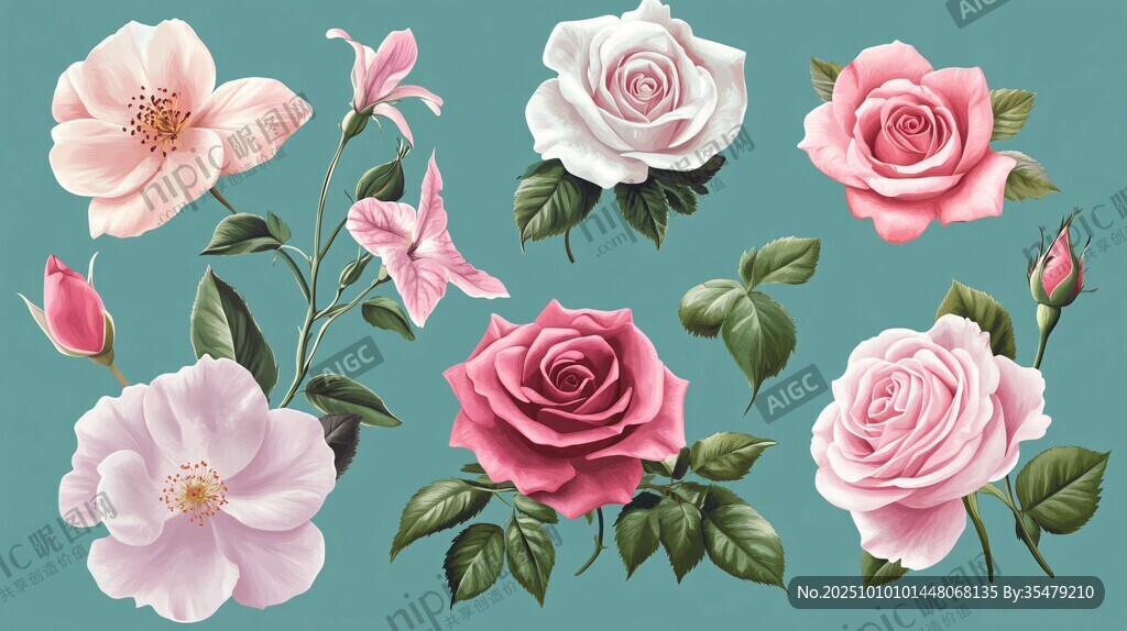 手绘粉色系花卉插画集