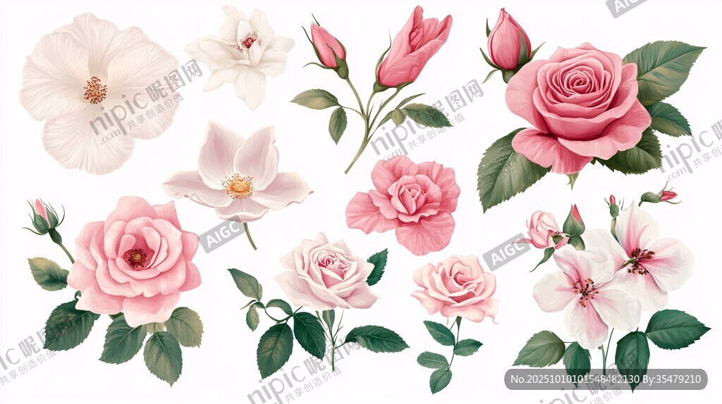 粉色系花卉插画素材集合