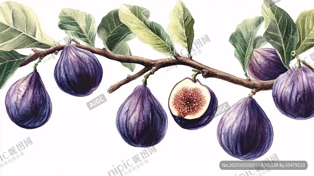 枝头紫无花果清新插画