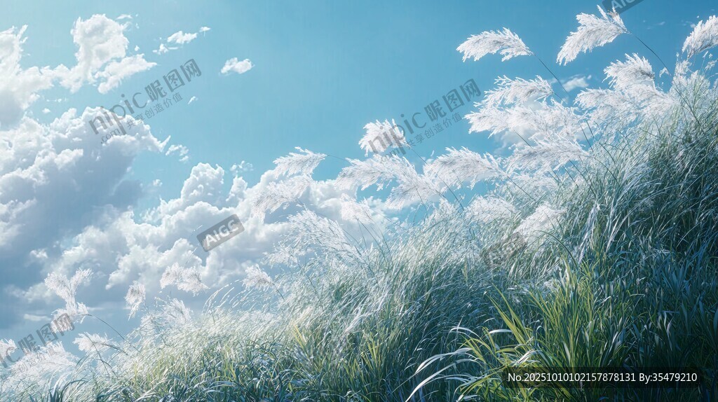 蓝天芦苇景 清新自然风