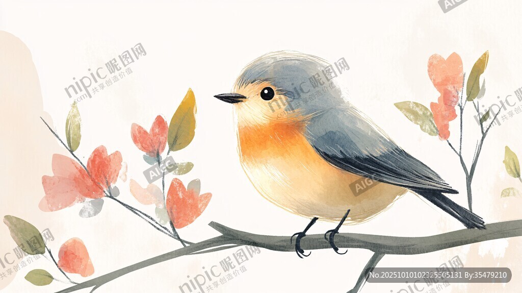 枝头小鸟伴繁花