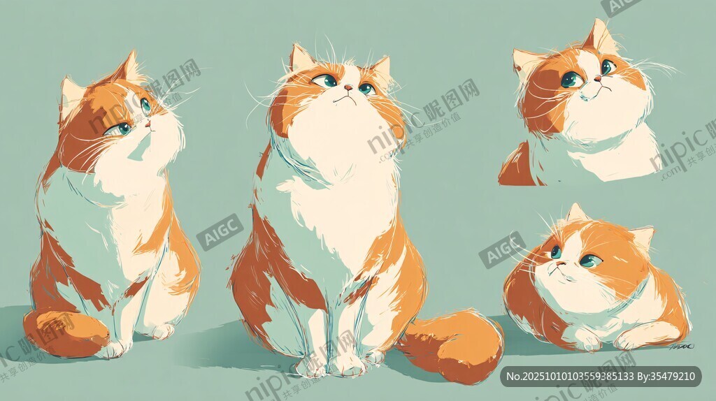 四幅姿态各异的可爱猫咪