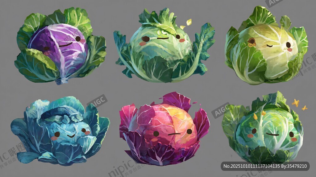 可爱拟人化卷心菜插画