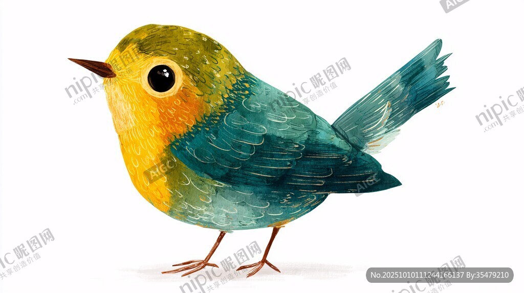 水彩风彩色小鸟插画