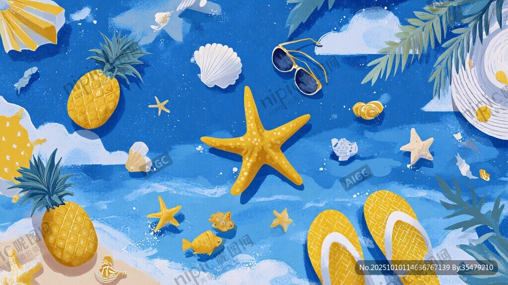 夏日海滩元素插画