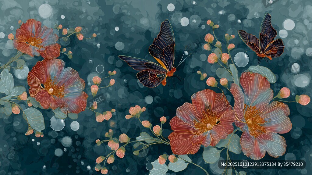 蝶舞花间的梦幻水彩画面