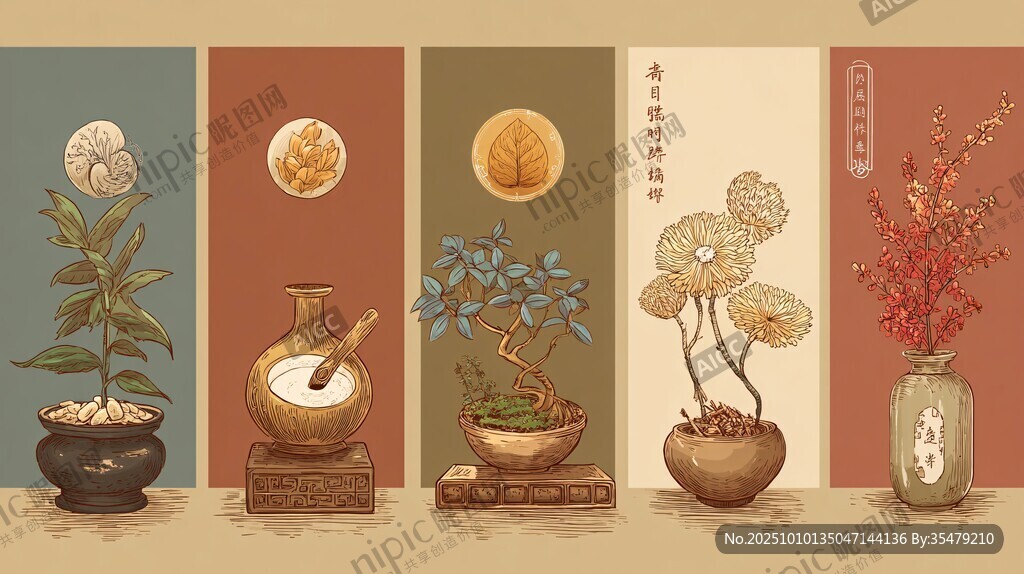中式盆栽与器物雅致组合