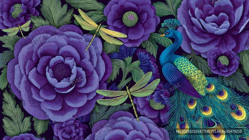 紫花孔雀蜻蜓精美图案