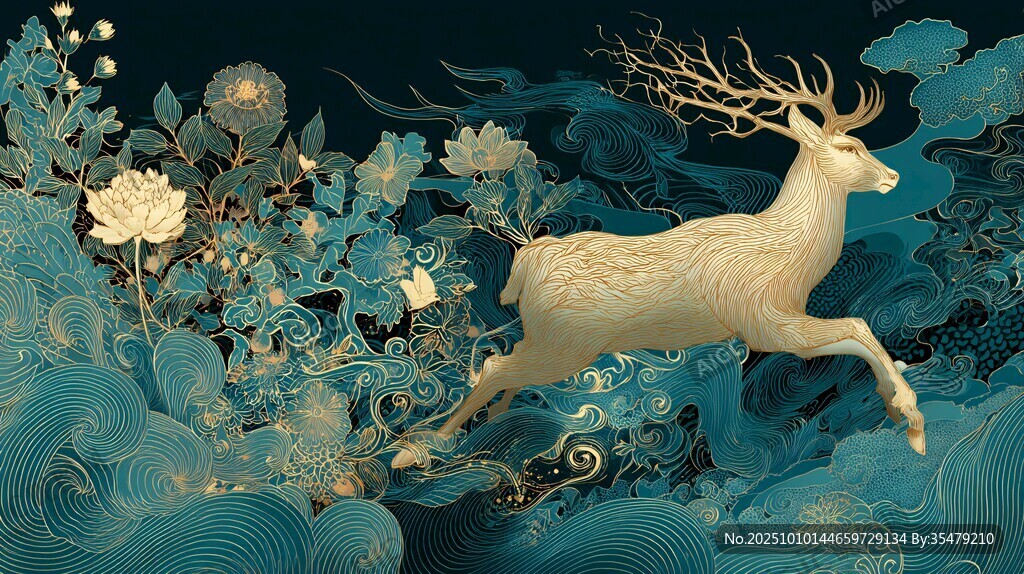 瑞鹿踏花行 国风祥瑞景