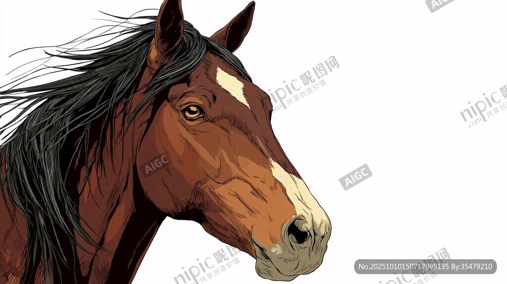 棕色骏马头部特写插画