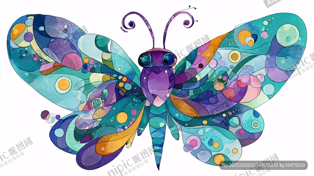 梦幻多彩蝴蝶插画