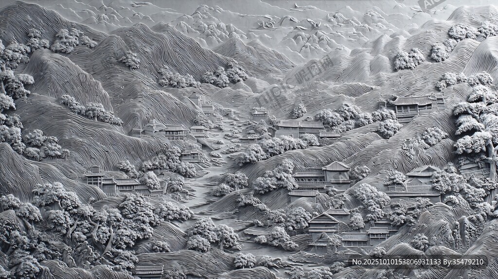 山水浮雕景观图