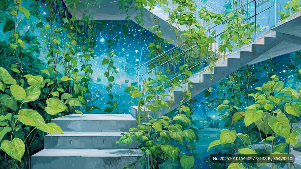 梦幻绿植环绕的星空阶梯