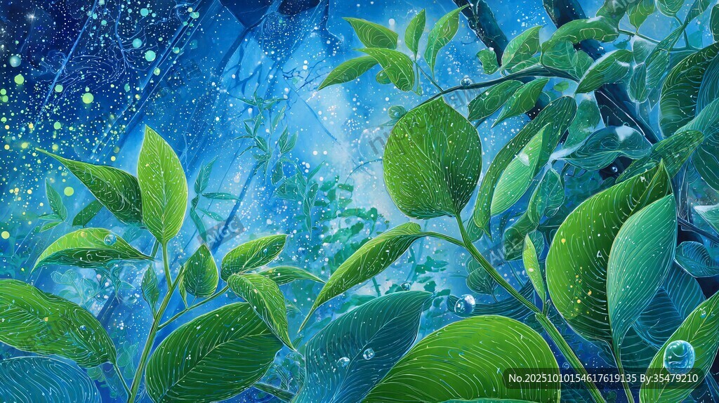 梦幻蓝绿交织的植物世界