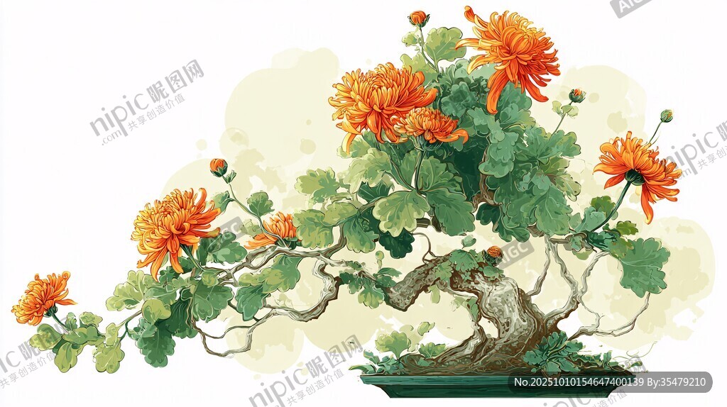 秋菊盆景图